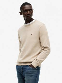 Tommy Hilfiger - Men Beige Solid/Plain Cotton Sweater