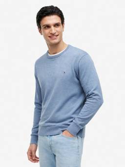 Tommy Hilfiger - Men Blue Solid/Plain Cotton Sweater