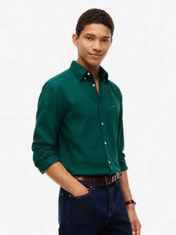 Tommy Hilfiger - Men Green Solid/Plain Cotton Shirt