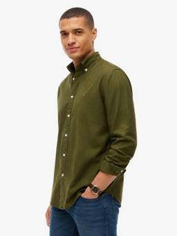 Tommy Hilfiger - Men Green Solid/Plain Cotton Shirt