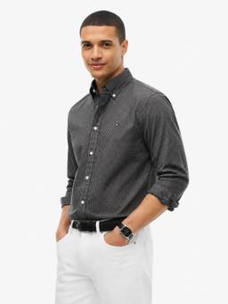 Tommy Hilfiger - Men Grey Checks Cotton Shirt