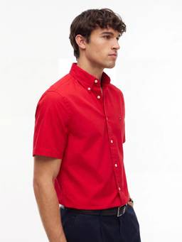 Tommy Hilfiger - Men Red Solid/Plain Cotton Shirt