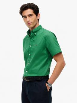 Tommy Hilfiger - Men Green Solid/Plain Cotton Shirt