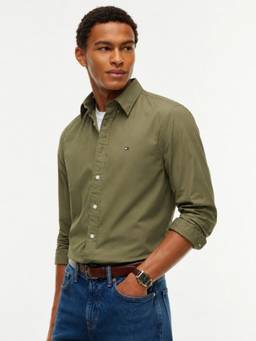 Tommy Hilfiger - Men Green Solid/Plain Cotton Shirt