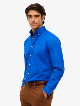Tommy Hilfiger - Men Blue Solid/Plain Cotton Shirt