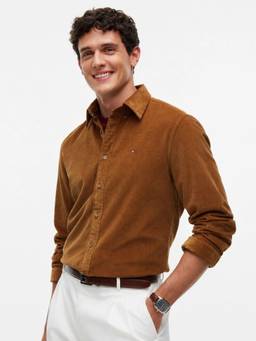 Tommy Hilfiger - Men Brown Solid/Plain Cotton Shirt