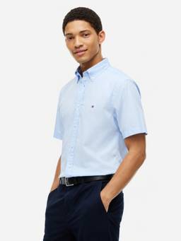 Tommy Hilfiger - Men Blue Solid/Plain Cotton Shirt