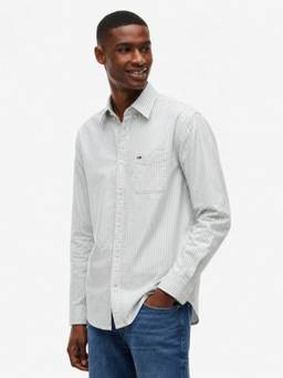Tommy Hilfiger - Men Green Stripes Cotton Shirt