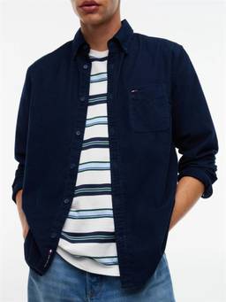 Tommy Hilfiger - Men Navy Blue Solid/Plain Cotton Shirt