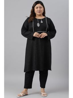 W - Black Solid Winter Kurta