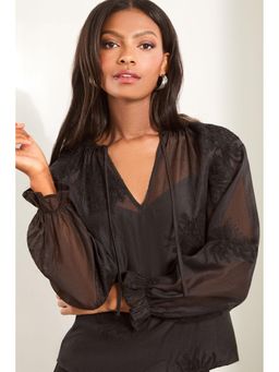 Lipsy - Embroidered Long Sleeve Ruffle Cuff Blouse Top
