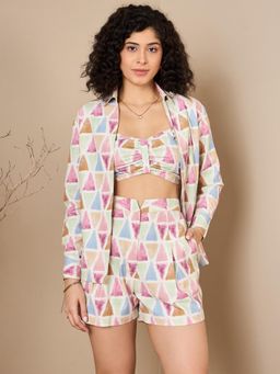 Kibo - Cotton Flex Printed Vacay Pink Co-Ord (Set of 3)