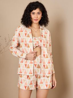 Kibo - Cotton Flex Printed Vacay Orange Co-Ord (Set of 3)