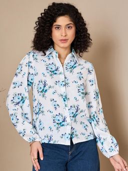 Kibo - Floral Volume Up Sleeve Blue Shirt