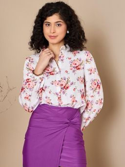 Kibo - Floral Volume Up Sleeve Red Shirt