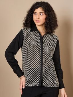 Kibo - Front Lace Panel Black Shirt
