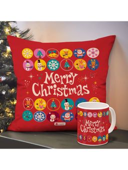 Indigifts - Christmas Decorations Printed Cushion Cover with Filler & Coffee Mug (12x12 inches)