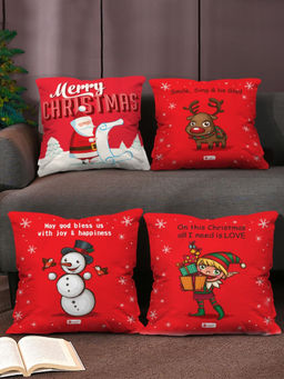 Indigifts - Merry Christmas Characters Cushion Covers for House -Set of 4 (16x16 inches),Home Décor