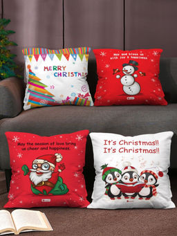 Indigifts - Cushion Covers Holiday Fun with Cute Characters Set of 4 Cushion Cover,Home Décor