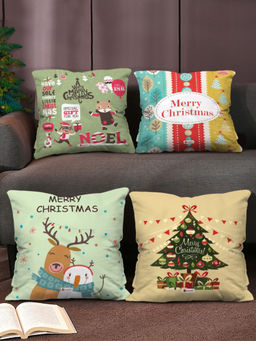 Indigifts - Decorations for House Christmas Themed Decor Set of 4 Cushion Cover,Home Décor