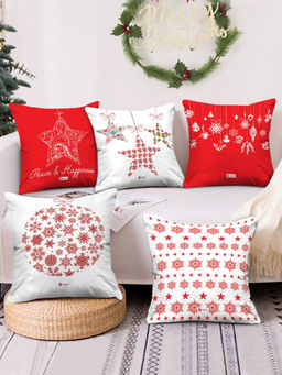 Indigifts - Merry Christmas Printed Designer Satin Cushion Covers Set of 5 (18x18 inches),Home Décor