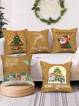 Indigifts - Christmas Cushion Covers Merry Christmas Theme Printed Designer Set of 5 (16x16 inches)