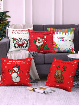 Indigifts - Christmas Cushion Covers Set of 5 Xmas Characters (16x16 inches)