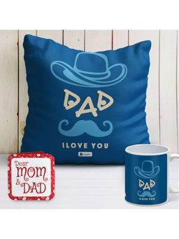 Indigifts - Fathers Day Gifts Dad Love You Cushion Cover with Filler & Coffee Mug (12x12 inches)