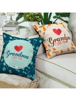 Indigifts - Grandpa Grandma Cushions with Filler, , Multicolour, Set of 2 (12x12 inches)
