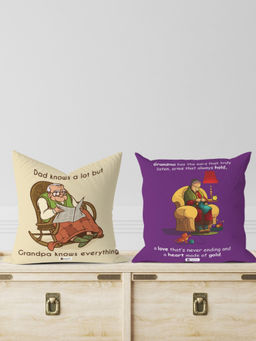 Indigifts - Grandparents Special Gift Cushion Cover with Filler Set of 2 (12x12 inches)