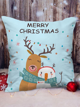 Indigifts - Christmas Hug Print Light Blue Cushion Cover with Filler (12x12 inches)