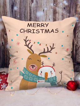 Indigifts - Hug Print Peach Cushion Cover with Filler- Christmas Decorations (12x12 inches)