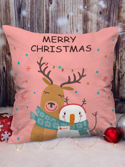 Indigifts - Christmas Hug Print Pink Cushion Cover with Filler (12x12 inches)