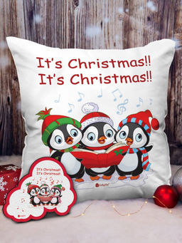 Indigifts - It's Christmas Printed Micro Satin & Fibre Cushion Cover with Filler (12x12 inches)