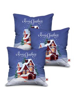 Indigifts - Christmas Cushion Covers Blue Set of 3 Cushion Cover with Filler (12x12 inches)