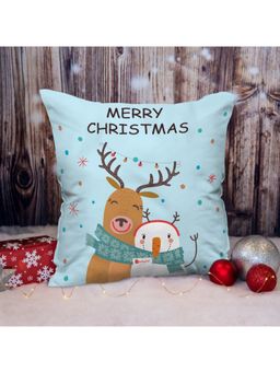 Indigifts - Decorations Merry Christmas Printed Blue Cushion Cover (16x16 inches)