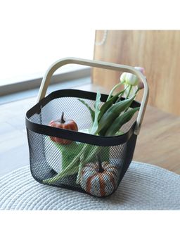 Kuber Industries - Metal Wire Basket With Handle Mesh Open Storage Bin Storage Organizer Black