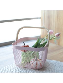 Kuber Industries - Metal Wire Basket With Handle Mesh Open Storage Bin Storage Organizer Pink