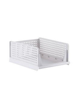 Kuber Industries - Plastic Shirt Stacking Foldable Basket Wardrobe Organizer For Clothes White
