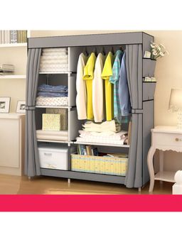 Kuber Industries - Foldable Wardrobe for Clothes 4 Shelves Almirah for Clothes (Grey)