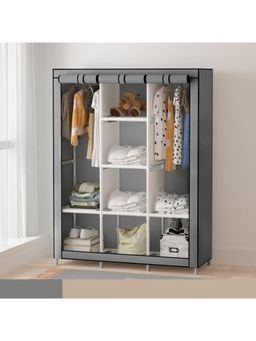 Kuber Industries - Foldable Wardrobe for Clothes 6 Shelves Almirah for Clothes (Grey)