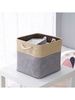 Kuber Industries - Foldable Storage Basket Wardrobe Organizer For Clothes (Dark Grey & Brown)