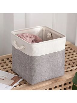 Kuber Industries - Polyester Toy Storage Bin Wardrobe Organizer For Clothes (Grey & White)