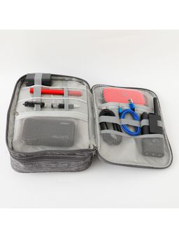 Kuber Industries - Travel Organizer For Electronic Accessories Three Compartment With Zipper (Grey)