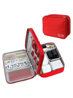 Kuber Industries - Travel Organizer For Electronic Accessories Three Compartment With Zipper (Red)
