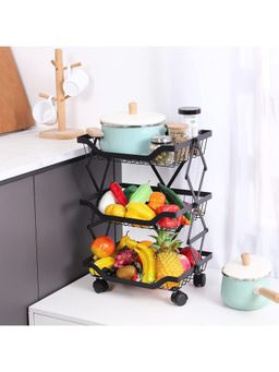 Kuber Industries - Kitchen Rack 360-Degree Rotable Kitchen Trolley Fruit Basket (Black)
