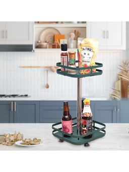 Kuber Industries - 2-Layer Rotating Square Shelf For Cabinet Countertop Fruit Basket (Dark Green)
