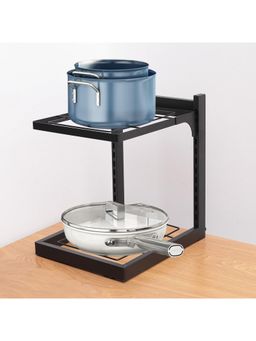 Kuber Industries - 2-Layer Pots and Pans Organiser Rack Home Kitchen Accessories (Black)