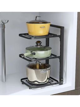 Kuber Industries - 3-Layer Pots and Pans Organiser Rack Home Kitchen Accessories (Black)