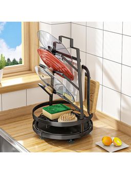 Kuber Industries - 3 Layer Pot Lid Holder with Removable Drain Tray Spoon Rest Holder (Black)